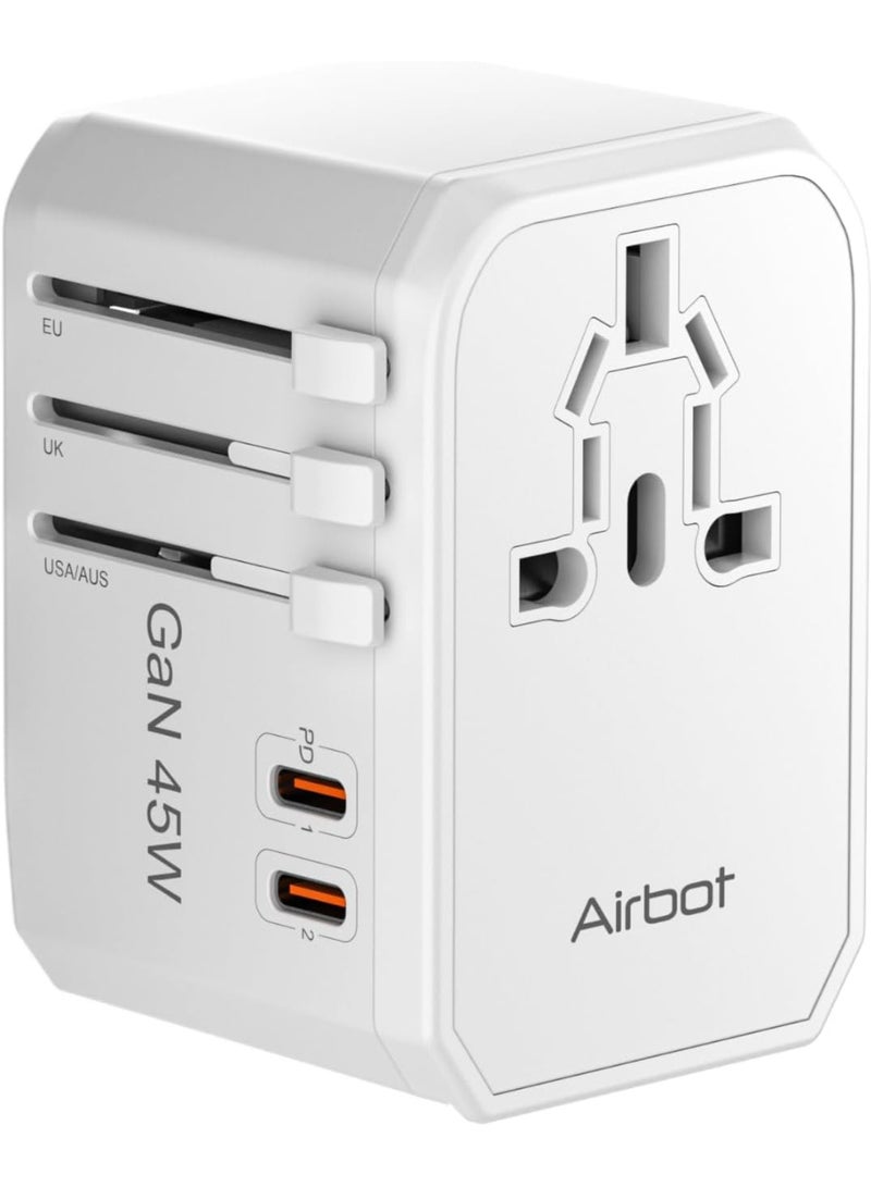 Airbot Universal Travel Plug Adapter 45W, International Travel Worldwide Multi Adapter with USB + Type-C PD, Power Socket Charger for Multi Countries - Image 1